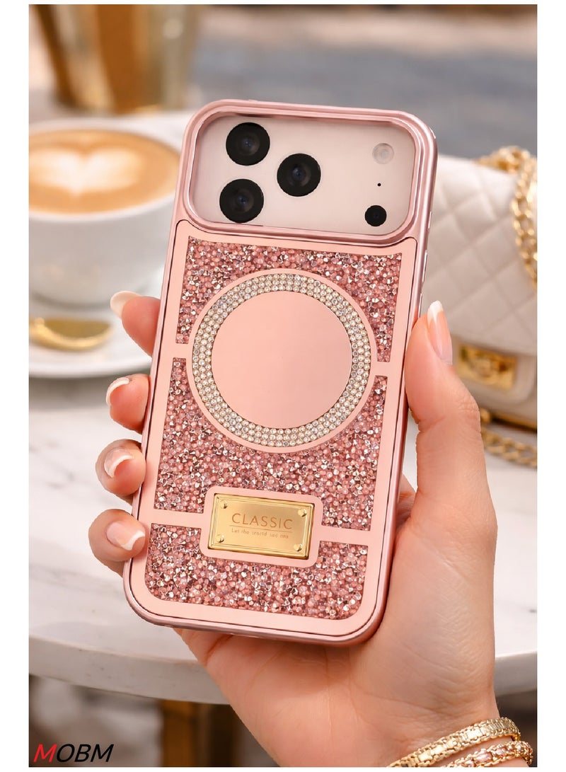 MOBM Case for iPhone 17 Pro Case with Mirror Cute Luxury Sparkle Glitter Diamond Crystal Rhinestone Protective Cover Rose Gold (iPhone "17 Pro") - Image 2